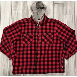 Brazos Work Force Red Black Plaid Insulated Hooded Work Jacket Shacket Mens XXL